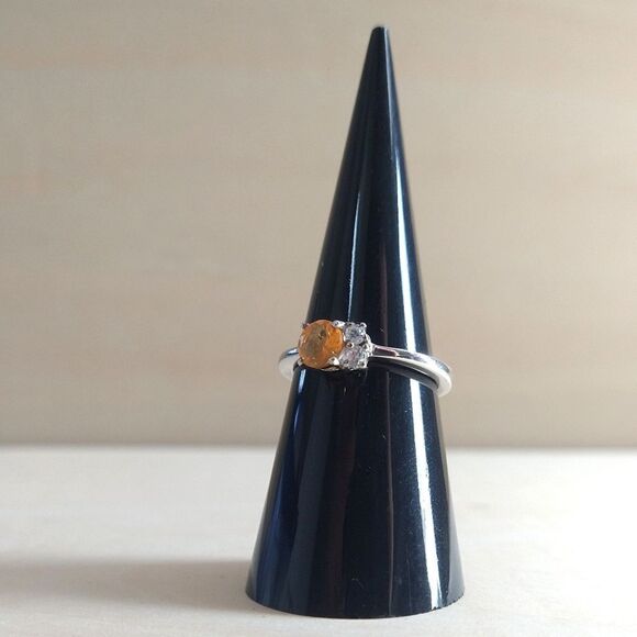 Fire Opal & Zircon Ring In Platinum Over Sterling - Picture 3 of 9